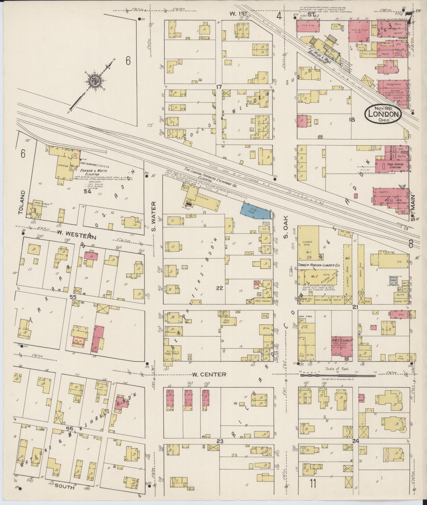 Sanborn Fire Insurance Map from London, Madison County, Ohio (1921), Sheet #0007 - Complete Map Set gallery image, historic Sanborn map, vintage wall art, Ohio Ohio