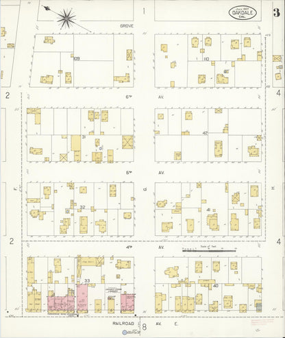 Sanborn Fire Insurance Map from Oakdale, Stanislaus County, California (1907), Sheet #0003 - Complete Map Set gallery image, historic Sanborn map, vintage wall art, California California