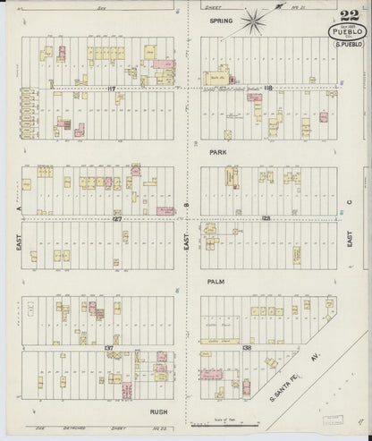 Sanborn Fire Insurance Map from Pueblo, Pueblo County, Colorado (1889), Sheet #0022 - Complete Map Set gallery image, historic Sanborn map, vintage wall art, Colorado Colorado