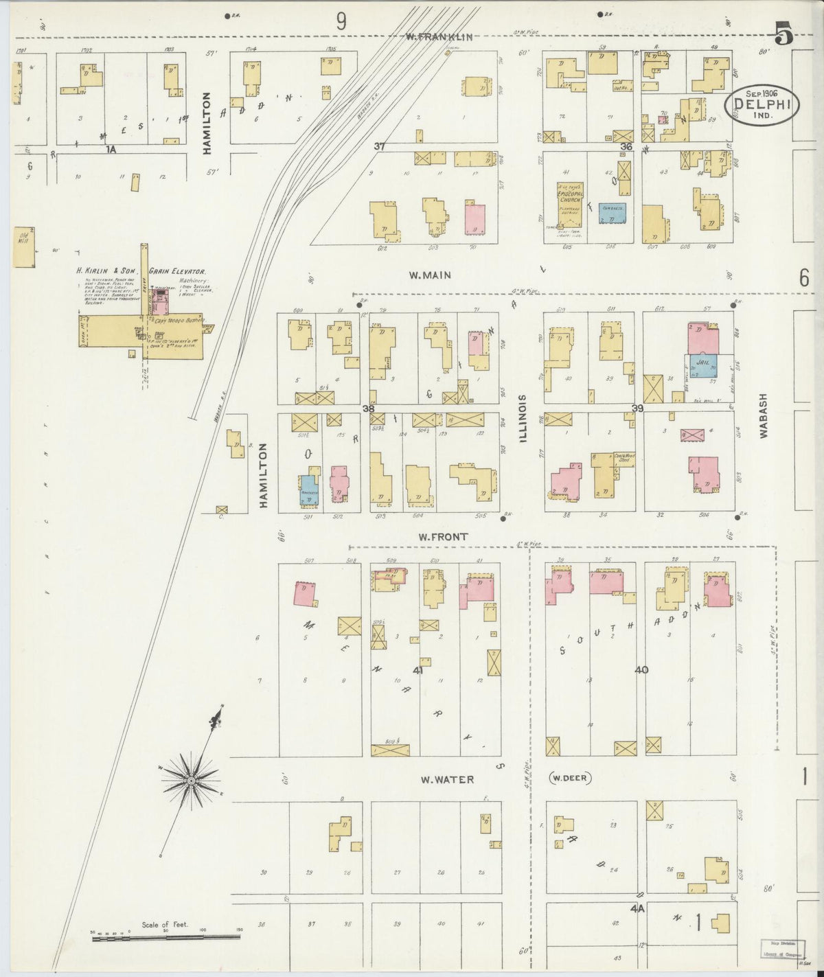 Sanborn Fire Insurance Map from Delphi, Carroll County, Indiana (1906), Sheet #0005 - Historic Sanborn Fire Insurance Map Print, vintage old map wall art, antique decor, genealogy gift, Indiana Indiana map
