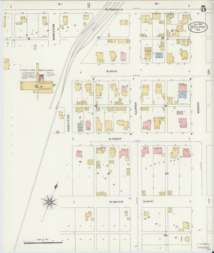 Sanborn Fire Insurance Map from Delphi, Carroll County, Indiana (1906), Sheet #0005 - Historic Sanborn Fire Insurance Map Print, vintage old map wall art, antique decor, genealogy gift, Indiana Indiana map