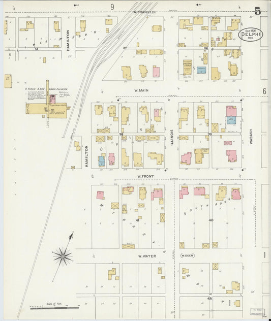 Sanborn Fire Insurance Map from Delphi, Carroll County, Indiana (1906), Sheet #0005 - Historic Sanborn Fire Insurance Map Print, vintage old map wall art, antique decor, genealogy gift, Indiana Indiana map