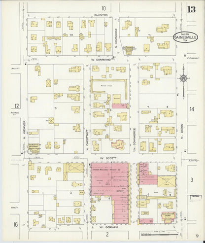 Sanborn Fire Insurance Map from Gainesville, Cooke County, Texas (1913), Sheet #0013 - Complete Map Set gallery image, historic Sanborn map, vintage wall art, Texas Texas
