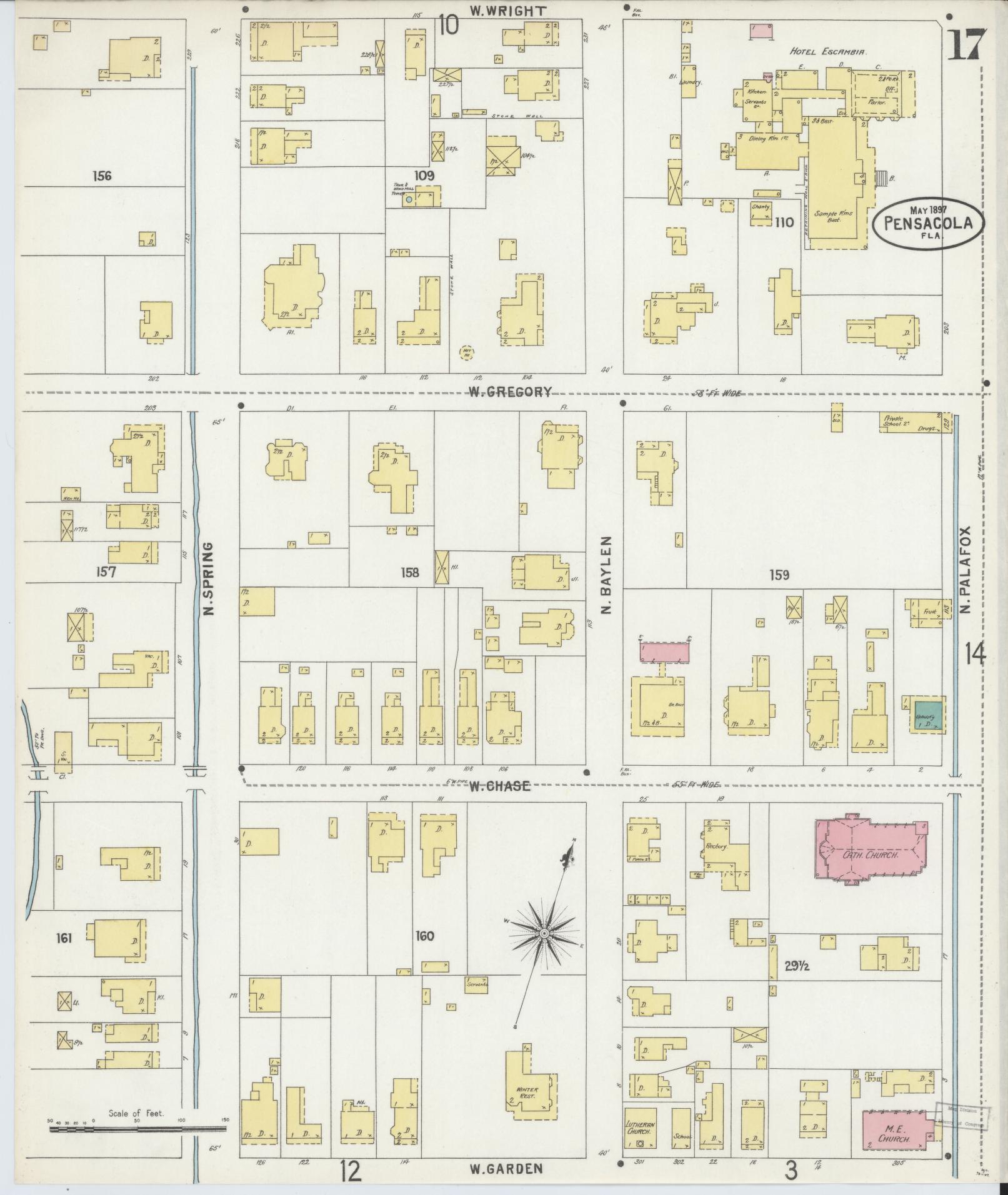 Sanborn Fire Insurance Map from Pensacola, Escambia County, Florida (1897), Sheet #0017 - Complete Map Set gallery image, historic Sanborn map, vintage wall art, Florida Florida