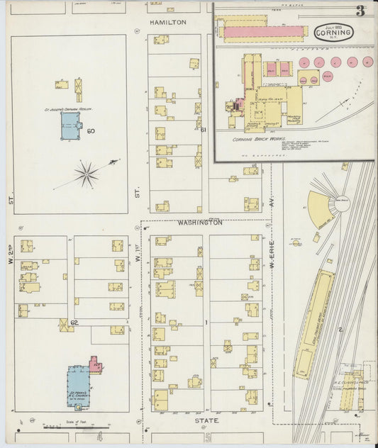 Sanborn Fire Insurance Map from Corning, Steuben County, New York (1893), Sheet #0003 - Historic Sanborn Fire Insurance Map Print, vintage old map wall art, antique decor, genealogy gift, New York New York map