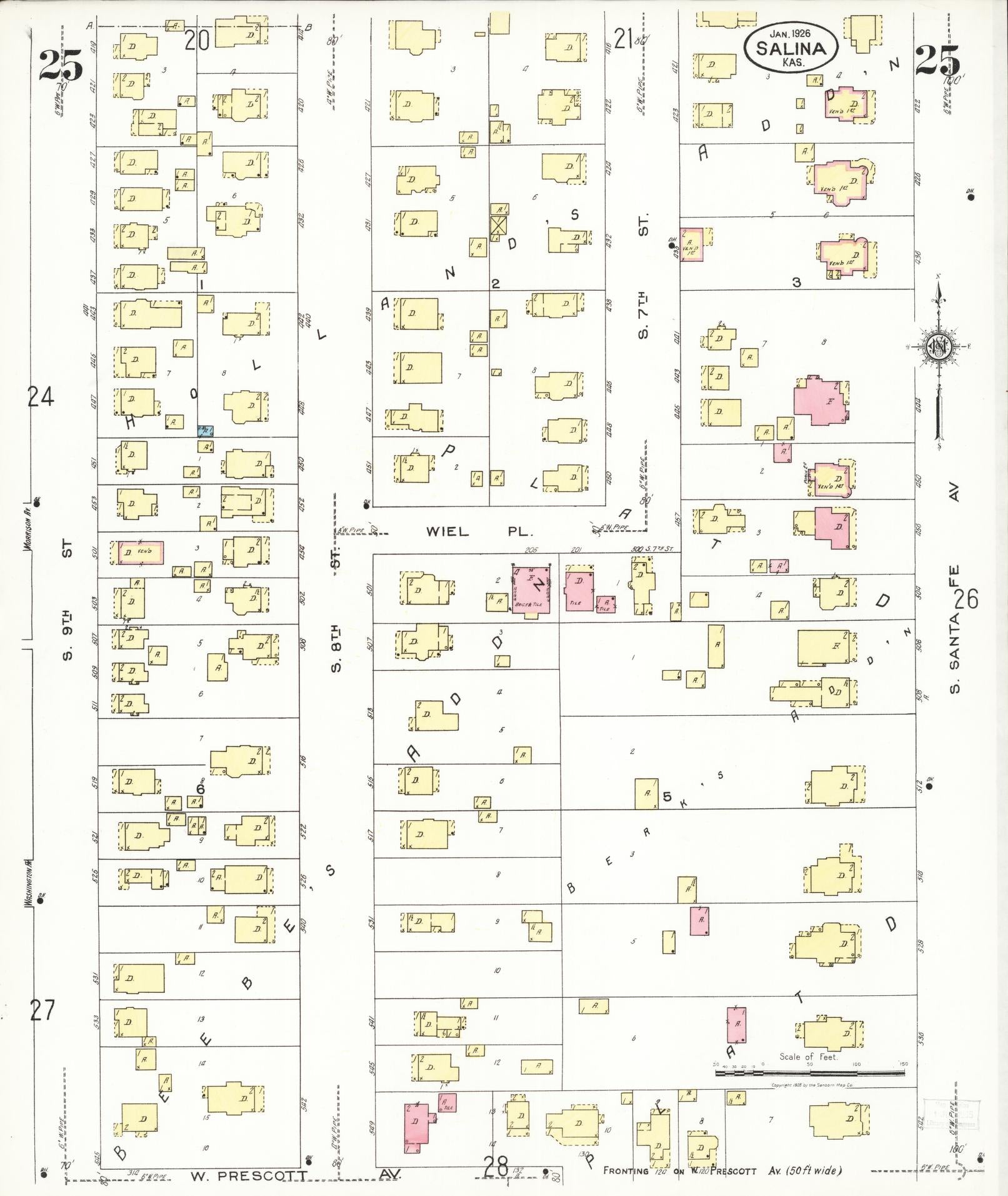 Sanborn Fire Insurance Map from Salina, Saline County, Kansas (1926), Sheet #0025 - Historic Sanborn Fire Insurance Map Print, vintage old map wall art, antique decor, genealogy gift, Kansas Kansas map