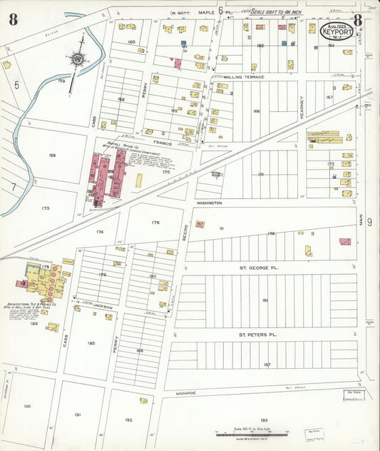 Sanborn Fire Insurance Map from Keyport, Monmouth County, New Jersey (1923), Sheet #0008 - Historic Sanborn Fire Insurance Map Print, vintage old map wall art, antique decor, genealogy gift, New Jersey New Jersey map