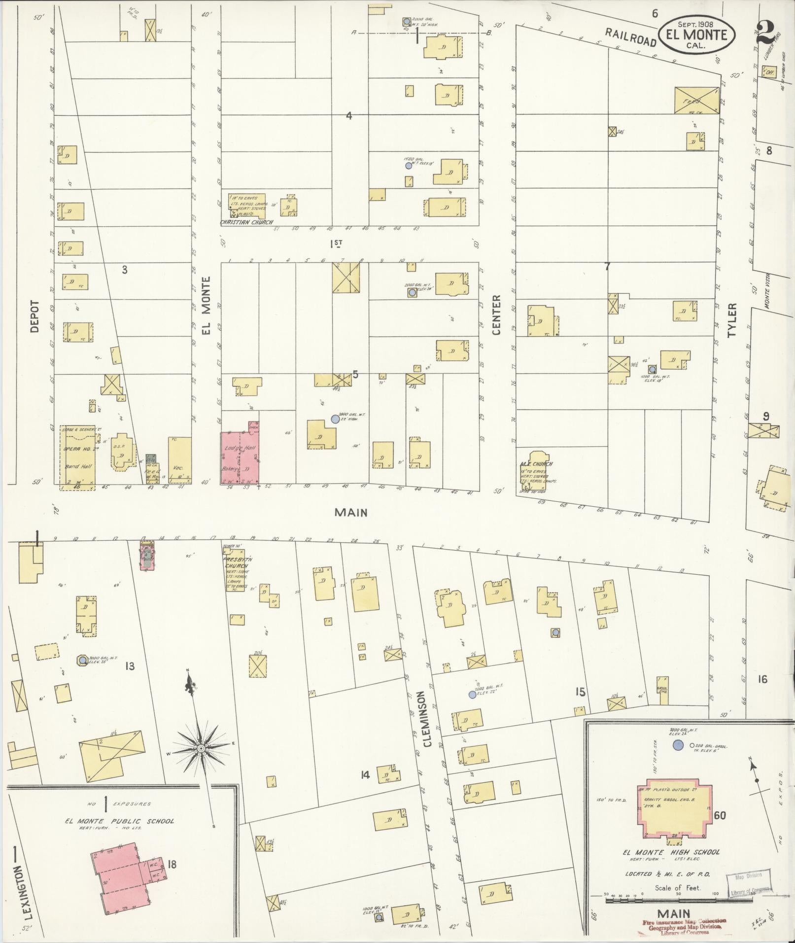 Sanborn Fire Insurance Map from El Monte, Los Angeles County, California (1908), Sheet #0002 - Historic Sanborn Fire Insurance Map Print, vintage old map wall art, antique decor, genealogy gift, California California map