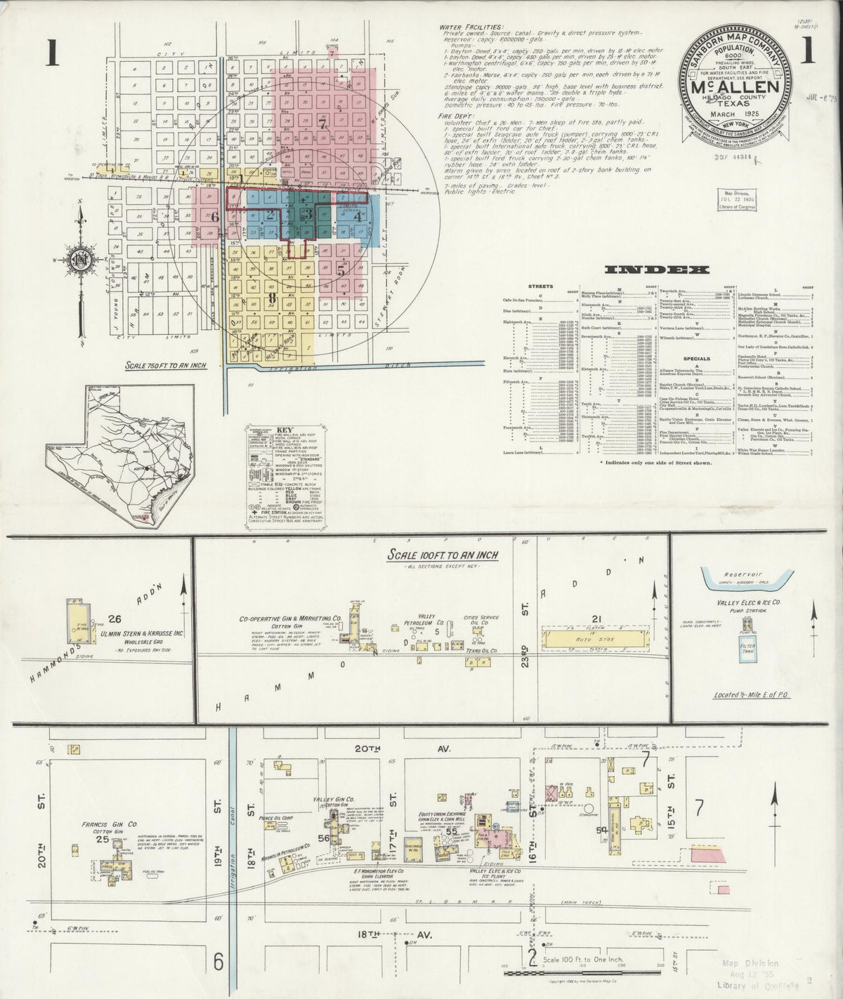 Sanborn Fire Insurance Map from McAllen, Hidalgo County, Texas (1925), Sheet #0001 - Historic Sanborn Fire Insurance Map Print, vintage old map wall art, antique decor, genealogy gift, Texas Texas map