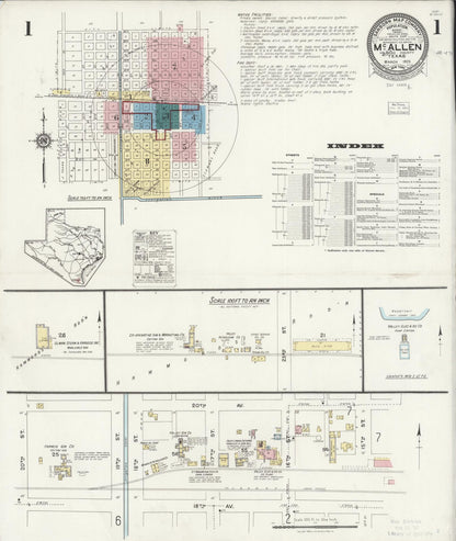 Sanborn Fire Insurance Map from McAllen, Hidalgo County, Texas (1925), Sheet #0001 - Historic Sanborn Fire Insurance Map Print, vintage old map wall art, antique decor, genealogy gift, Texas Texas map