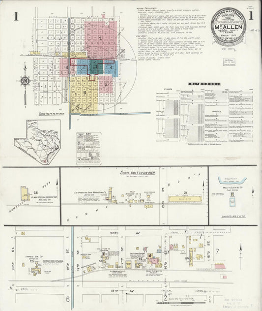 Sanborn Fire Insurance Map from McAllen, Hidalgo County, Texas (1925), Sheet #0001 - Historic Sanborn Fire Insurance Map Print, vintage old map wall art, antique decor, genealogy gift, Texas Texas map
