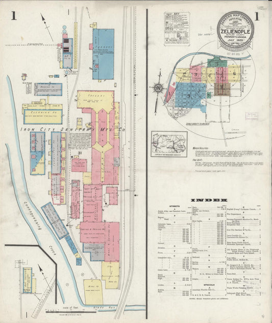 Sanborn Fire Insurance Map from Zelienople, Butler County, Pennsylvania (1925), Sheet #0001 - Historic Sanborn Fire Insurance Map Print, vintage old map wall art, antique decor, genealogy gift, Pennsylvania Pennsylvania map