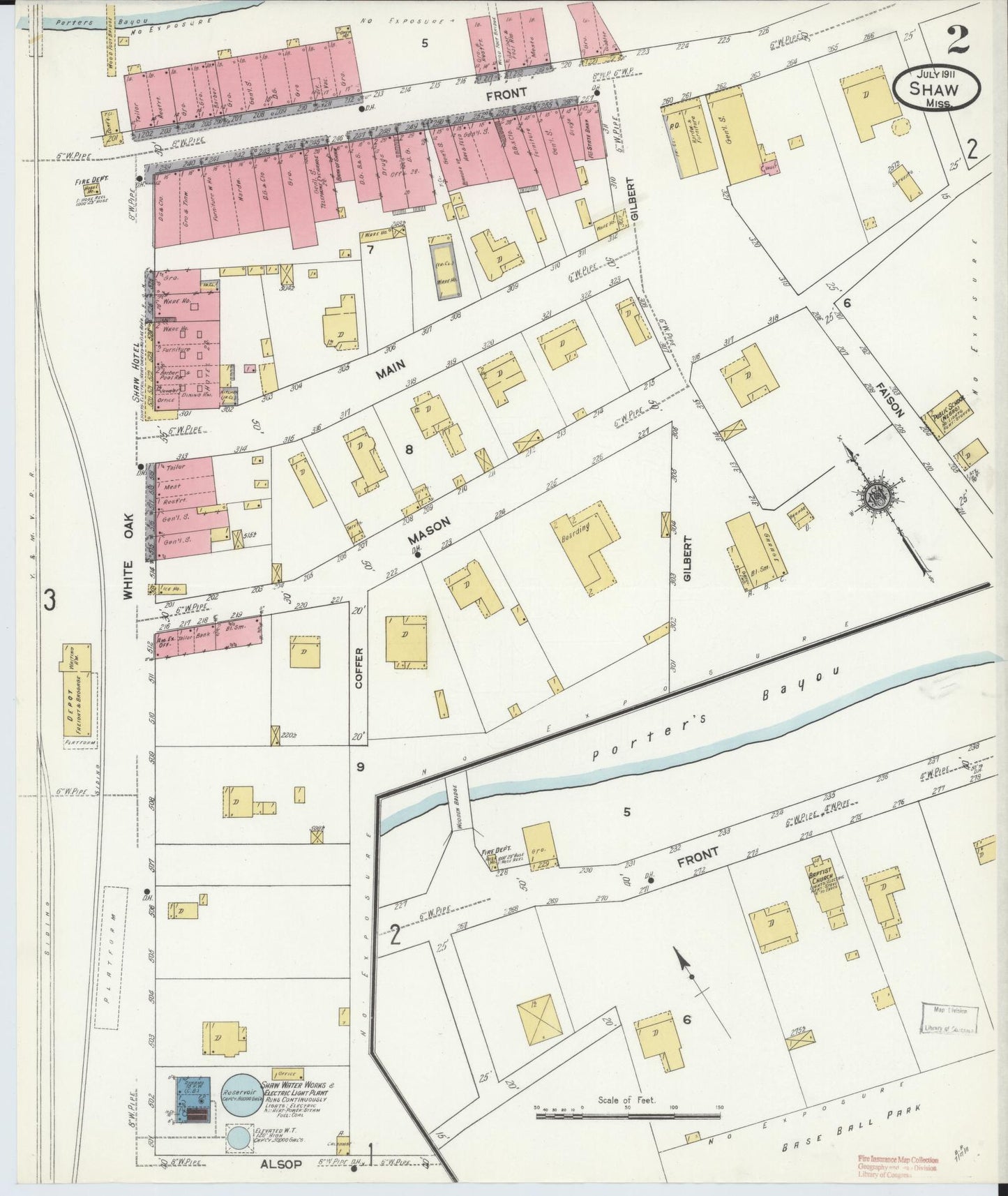 Sanborn Fire Insurance Map from Shaw, Bolivar County, Mississippi (1911), Sheet #0002 - Historic Sanborn Fire Insurance Map Print, vintage old map wall art, antique decor, genealogy gift, Mississippi Mississippi map