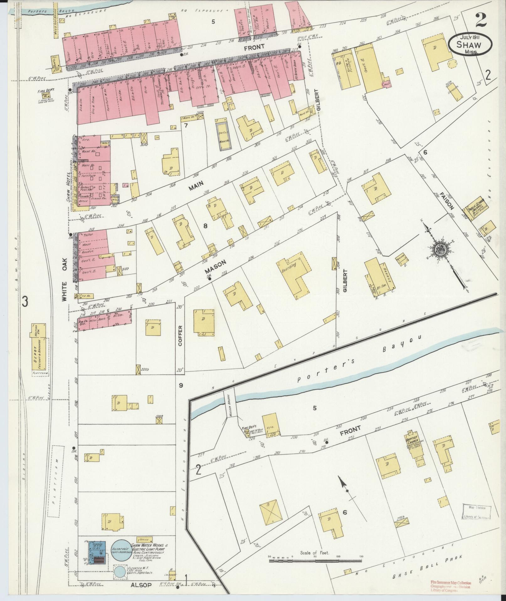 Sanborn Fire Insurance Map from Shaw, Bolivar County, Mississippi (1911), Sheet #0002 - Historic Sanborn Fire Insurance Map Print, vintage old map wall art, antique decor, genealogy gift, Mississippi Mississippi map