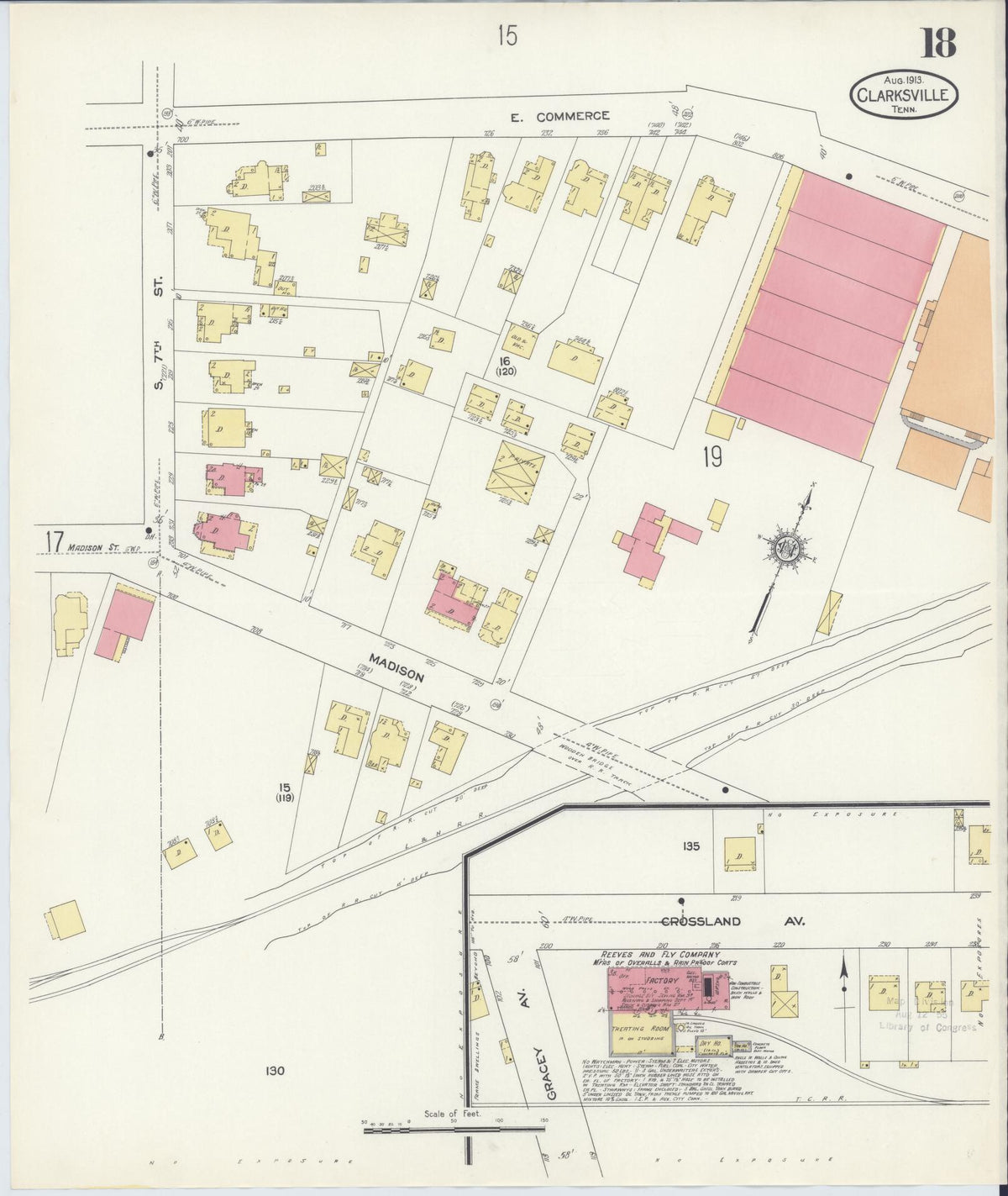 Sanborn Fire Insurance Map from Clarksville, Montgomery County, Tennessee (1913), Sheet #0018 - Historic Sanborn Fire Insurance Map Print, vintage old map wall art, antique decor, genealogy gift, Tennessee Tennessee map