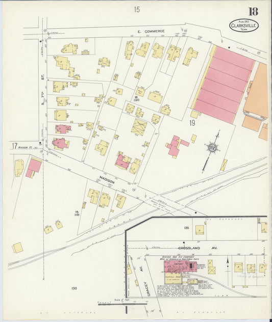 Sanborn Fire Insurance Map from Clarksville, Montgomery County, Tennessee (1913), Sheet #0018 - Historic Sanborn Fire Insurance Map Print, vintage old map wall art, antique decor, genealogy gift, Tennessee Tennessee map