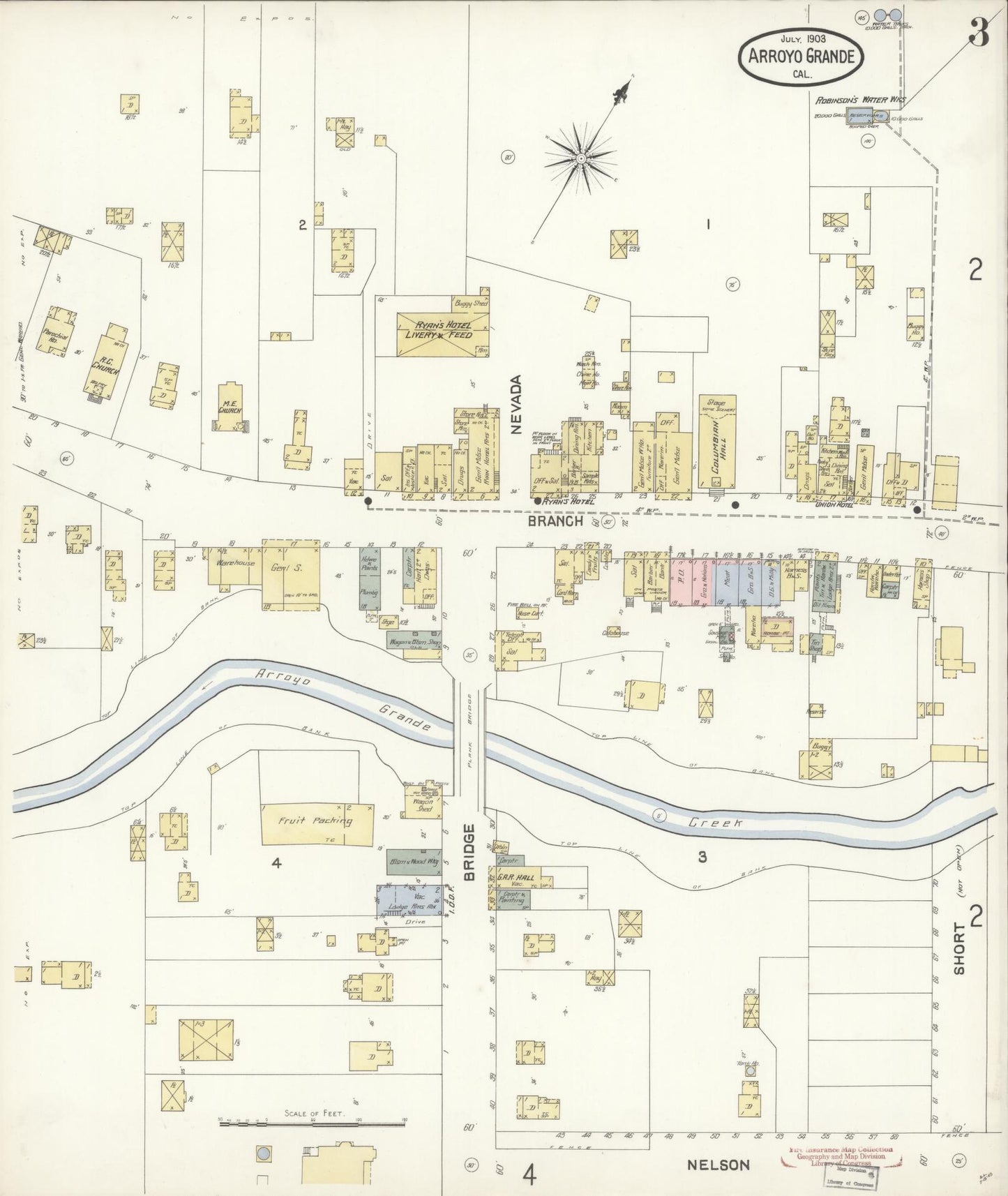Sanborn Fire Insurance Map from Arroyo Grande, San Luis Obispo County, California (1903), Sheet #0003 - Historic Sanborn Fire Insurance Map Print, vintage old map wall art, antique decor, genealogy gift, California California map
