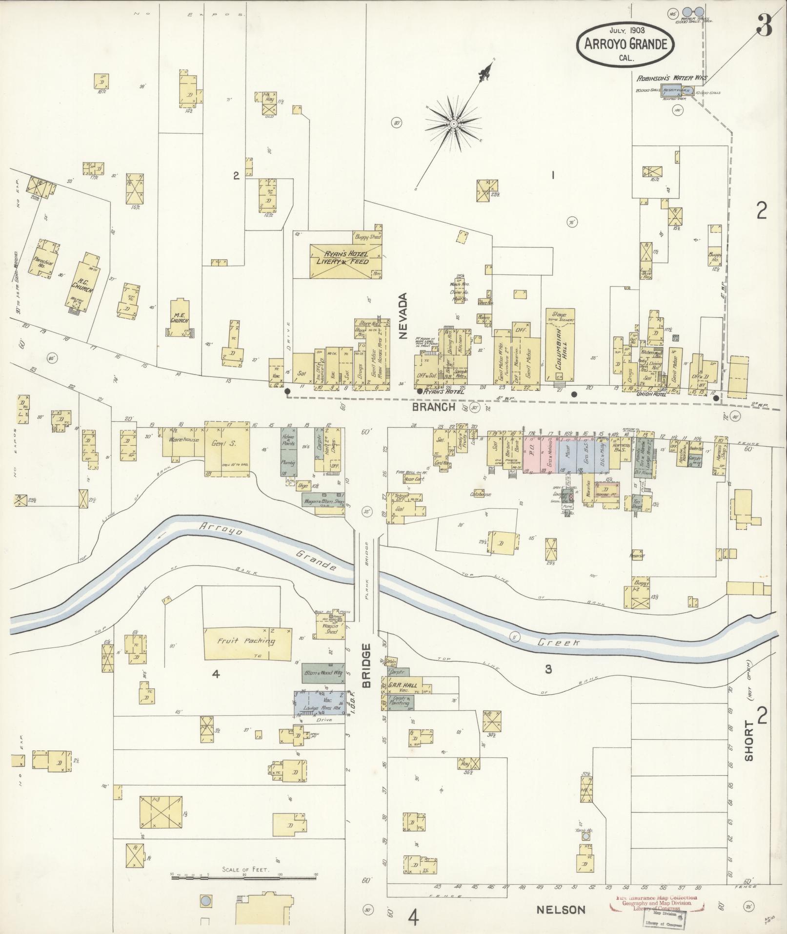 Sanborn Fire Insurance Map from Arroyo Grande, San Luis Obispo County, California (1903), Sheet #0003 - Historic Sanborn Fire Insurance Map Print, vintage old map wall art, antique decor, genealogy gift, California California map