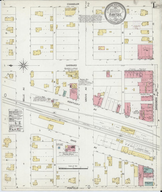 Sanborn Fire Insurance Map from Rantoul, Champaign County, Illinois (1902), Sheet #0001 - Historic Sanborn Fire Insurance Map Print, vintage old map wall art, antique decor, genealogy gift, Illinois Illinois map