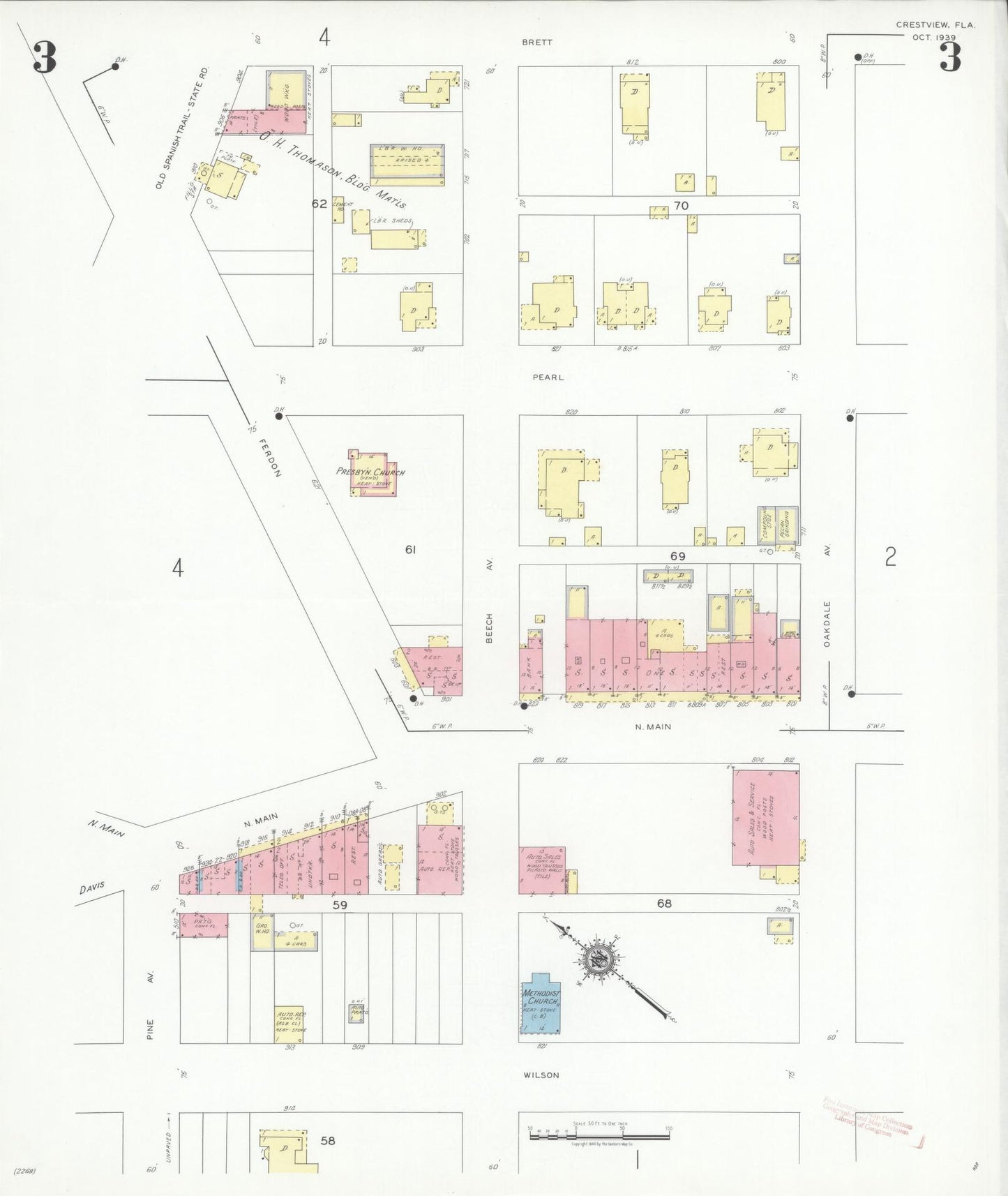 Sanborn Fire Insurance Map from Crestview, Okaloosa County, Florida (1939), Sheet #0003 - Complete Map Set gallery image, historic Sanborn map, vintage wall art, Florida Florida