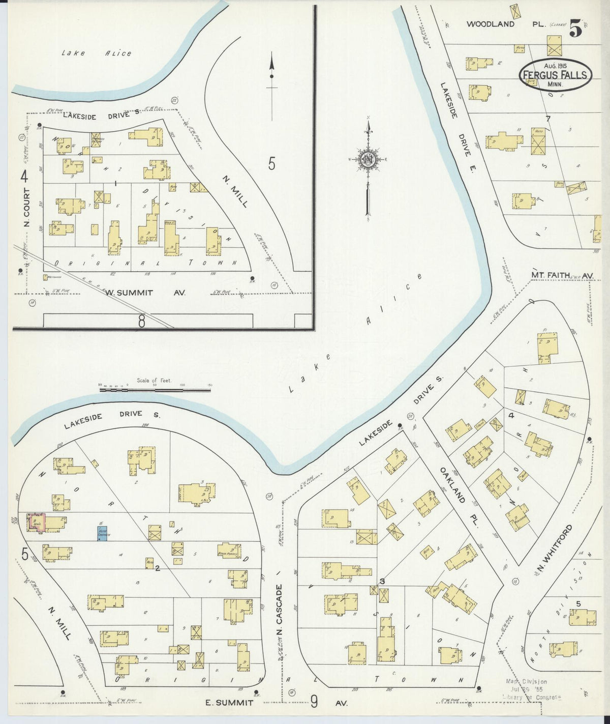Sanborn Fire Insurance Map from Fergus Falls, Otter Tail County, Minnesota (1915), Sheet #0005 - Complete Map Set gallery image, historic Sanborn map, vintage wall art, Minnesota Minnesota