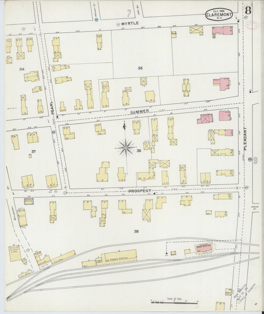 Sanborn Fire Insurance Map from Claremont, Sullivan County, New Hampshire (1894), Sheet #0008 - Historic Sanborn Fire Insurance Map Print, vintage old map wall art, antique decor, genealogy gift, New Hampshire New Hampshire map