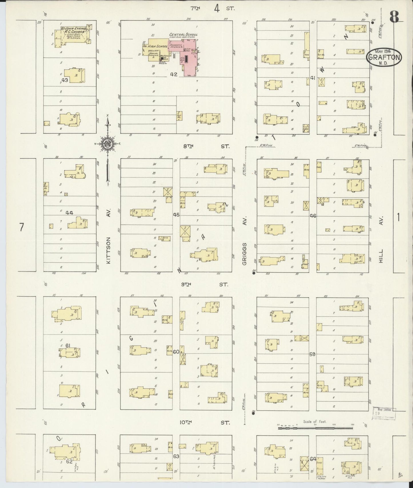 Sanborn Fire Insurance Map from Grafton, Walsh County, North Dakota (1914), Sheet #0008 - Complete Map Set gallery image, historic Sanborn map, vintage wall art, North Dakota North Dakota