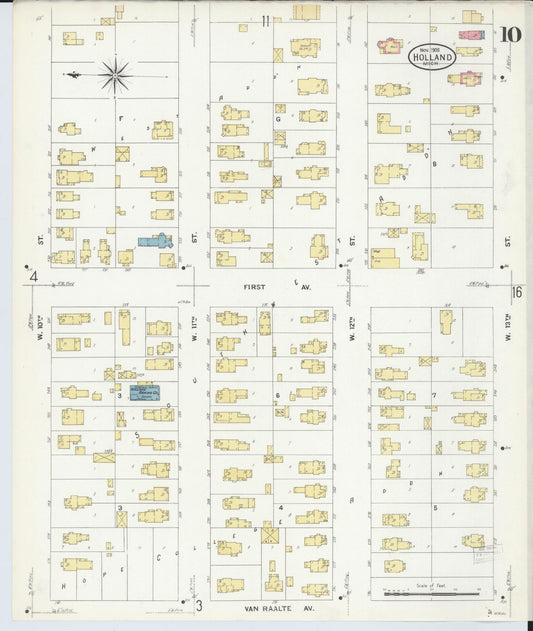 Sanborn Fire Insurance Map from Holland, Ottawa County, Michigan (1908), Sheet #0010 - Historic Sanborn Fire Insurance Map Print, vintage old map wall art, antique decor, genealogy gift, Michigan Michigan map