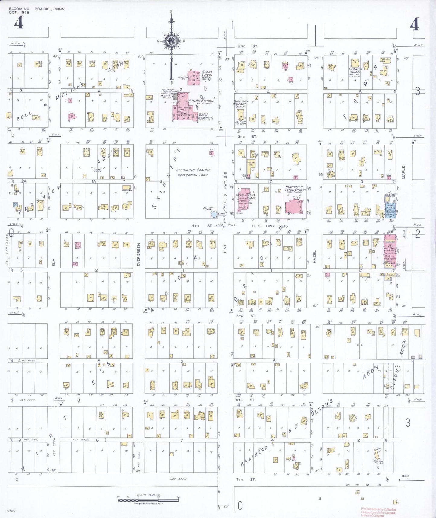 Sanborn Fire Insurance Map from Blooming Prairie, Steele County, Minnesota (1948), Sheet #0004 - Historic Sanborn Fire Insurance Map Print, vintage old map wall art, antique decor, genealogy gift, Minnesota Minnesota map