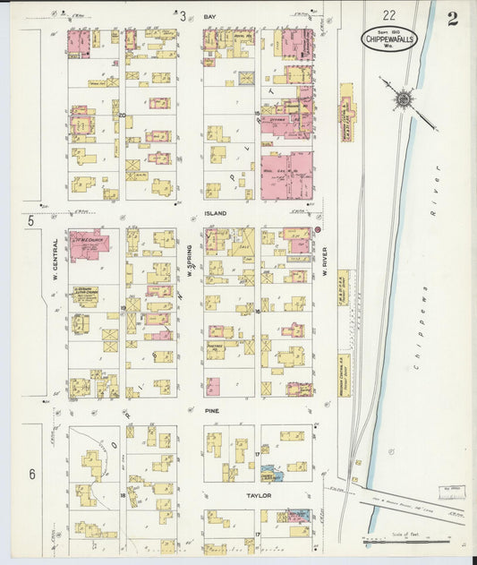 Sanborn Fire Insurance Map from Chippewa Falls, Chippewa County, Wisconsin (1910), Sheet #0002 - Historic Sanborn Fire Insurance Map Print, vintage old map wall art, antique decor, genealogy gift, Wisconsin Wisconsin map