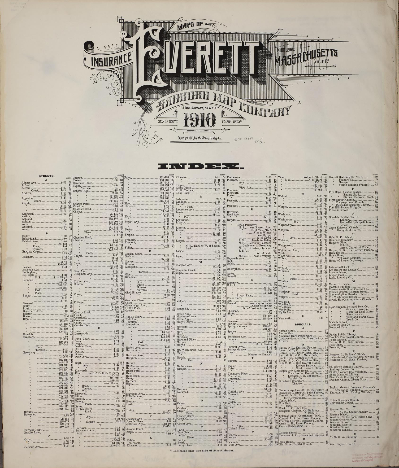 Sanborn Fire Insurance Map from Everett, Middlesex County, Massachusetts (1910), Sheet #0001 - Historic Sanborn Fire Insurance Map Print, vintage old map wall art, antique decor, genealogy gift, Massachusetts Massachusetts map