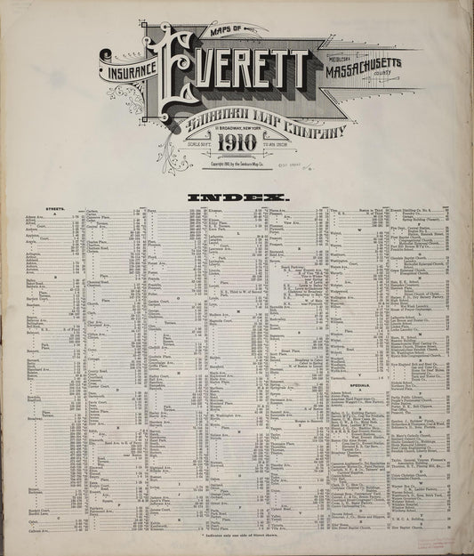 Sanborn Fire Insurance Map from Everett, Middlesex County, Massachusetts (1910), Sheet #0001 - Historic Sanborn Fire Insurance Map Print, vintage old map wall art, antique decor, genealogy gift, Massachusetts Massachusetts map