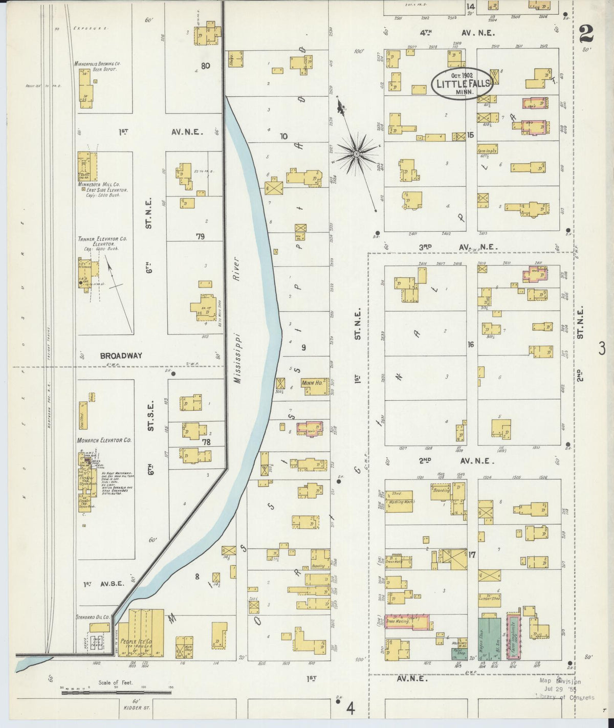 Sanborn Fire Insurance Map from Little Falls, Morrison County, Minnesota (1902), Sheet #0002 - Complete Map Set gallery image, historic Sanborn map, vintage wall art, Minnesota Minnesota