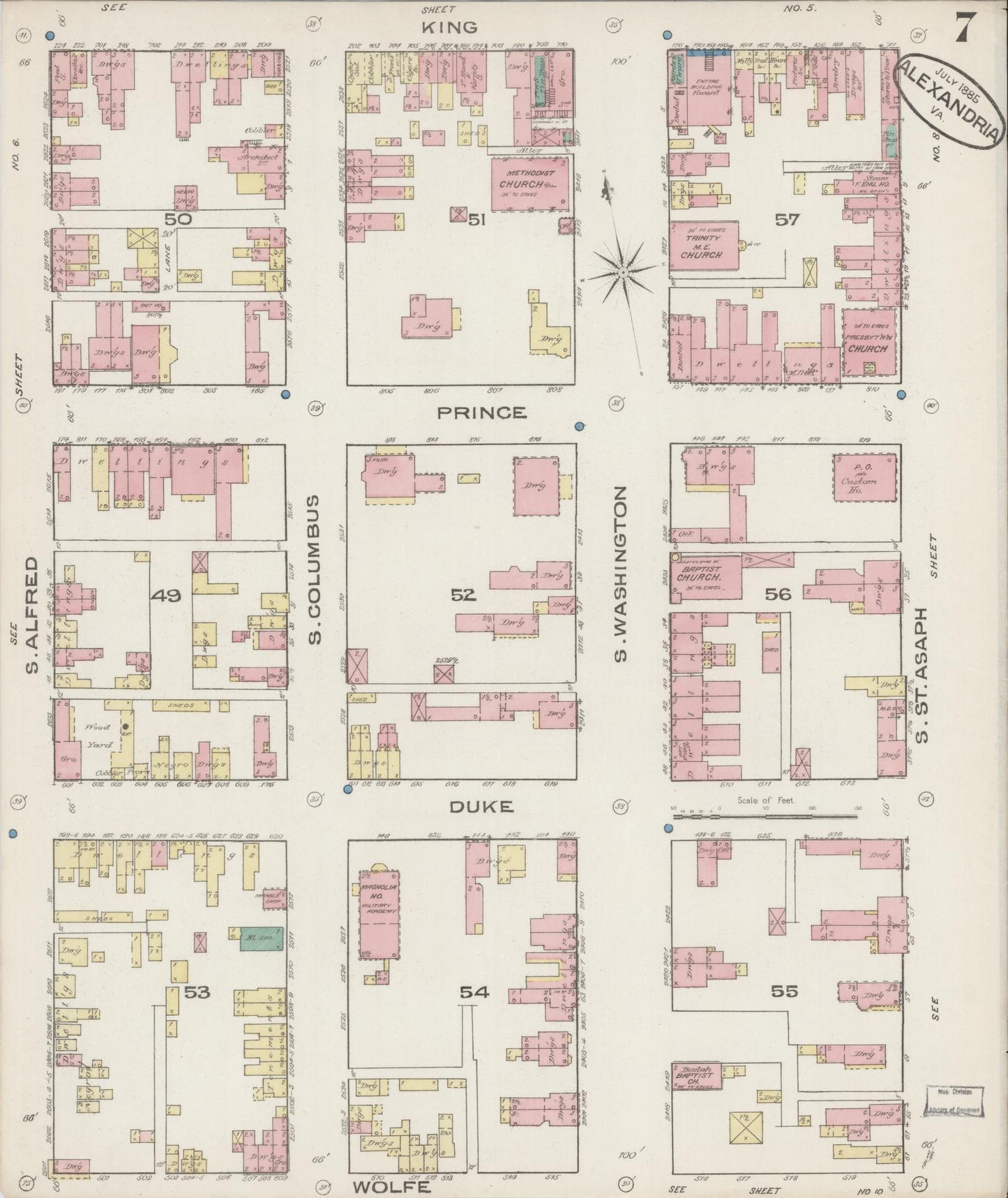 Sanborn Fire Insurance Map from Alexandria, Independent Cities, Virginia (1885), Sheet #0007 - Complete Map Set gallery image, historic Sanborn map, vintage wall art, Virginia Virginia