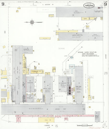 Sanborn Fire Insurance Map from Torrance, Los Angeles County, California (1929), Sheet #0009 - Complete Map Set gallery image, historic Sanborn map, vintage wall art, California California