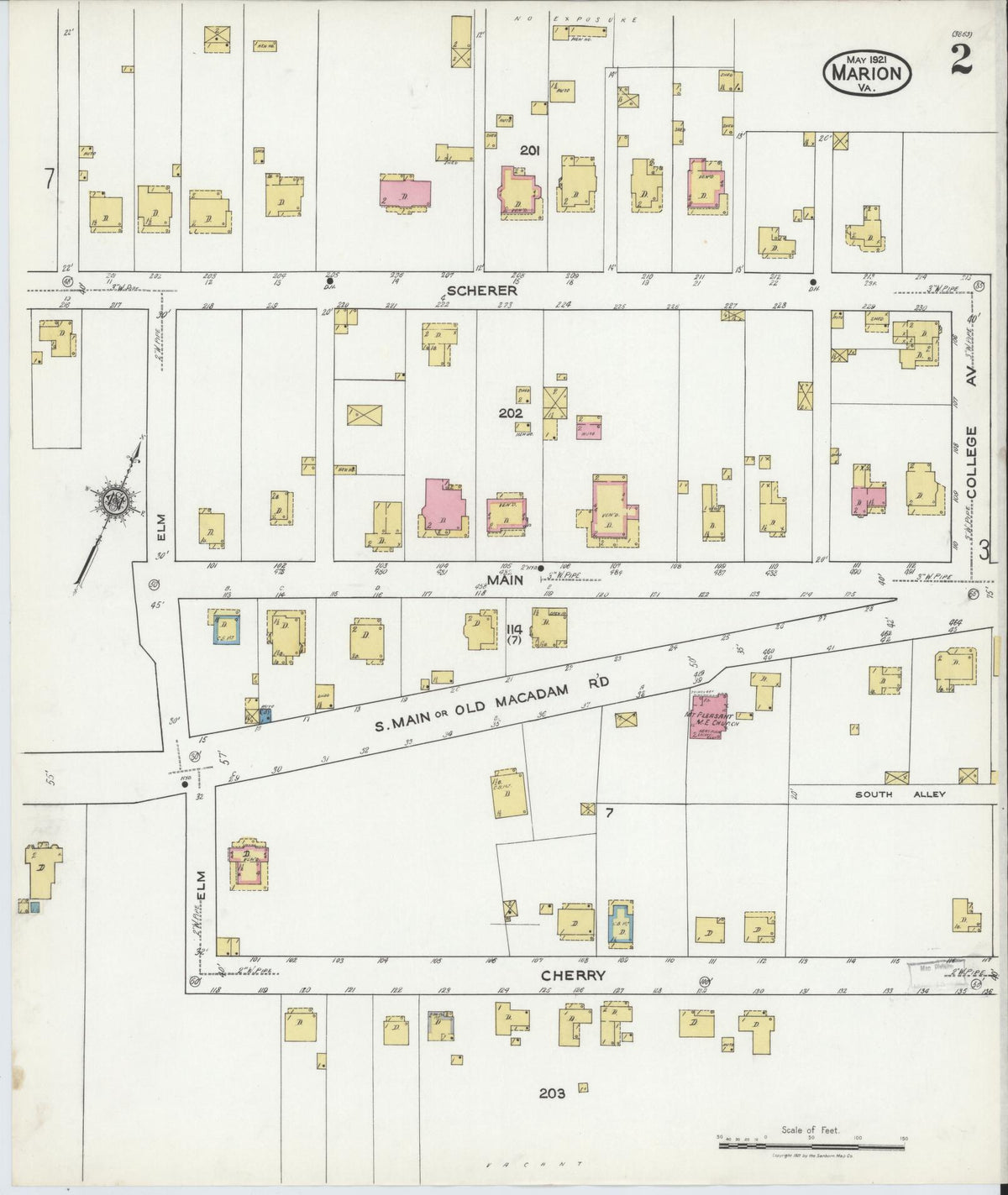 Sanborn Fire Insurance Map from Marion, Smyth County, Virginia (1921), Sheet #0002 - Complete Map Set gallery image, historic Sanborn map, vintage wall art, Virginia Virginia