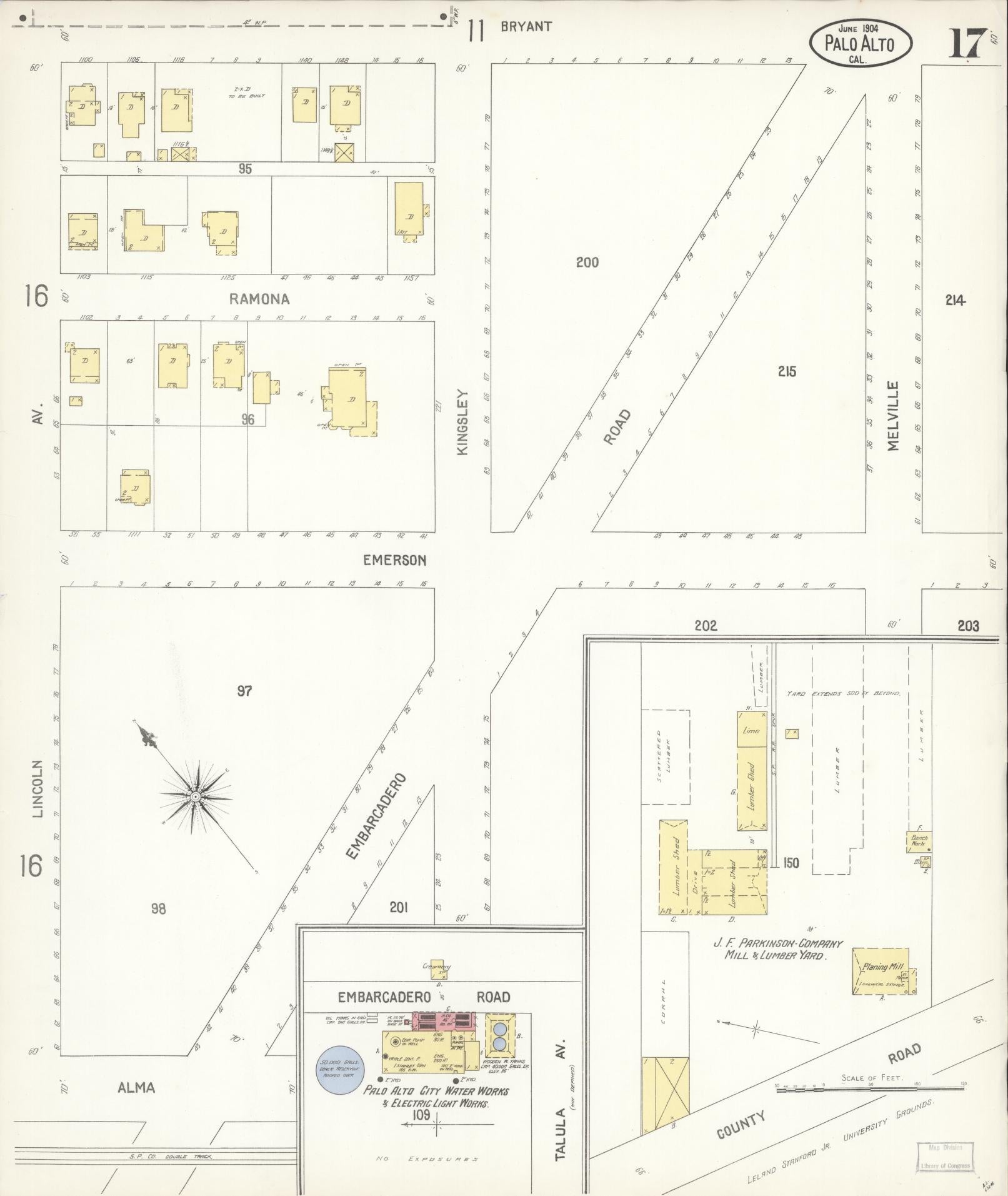 Sanborn Fire Insurance Map from Palo Alto, Santa Clara County, California (1904), Sheet #0017 - Complete Map Set gallery image, historic Sanborn map, vintage wall art, California California