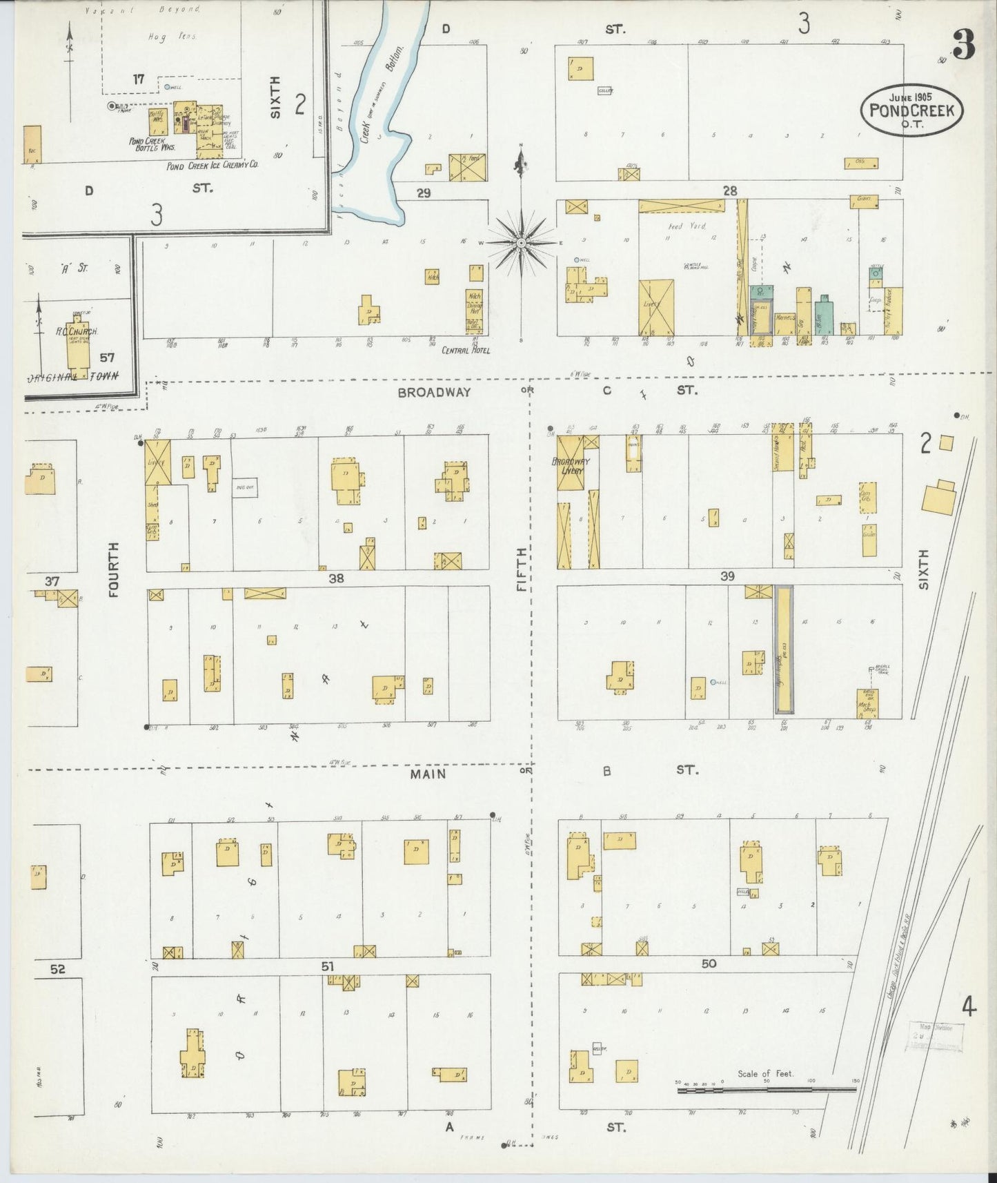 Sanborn Fire Insurance Map from Pond Creek, Grant County, Oklahoma (1905), Sheet #0003 - Complete Map Set gallery image, historic Sanborn map, vintage wall art, Oklahoma Oklahoma