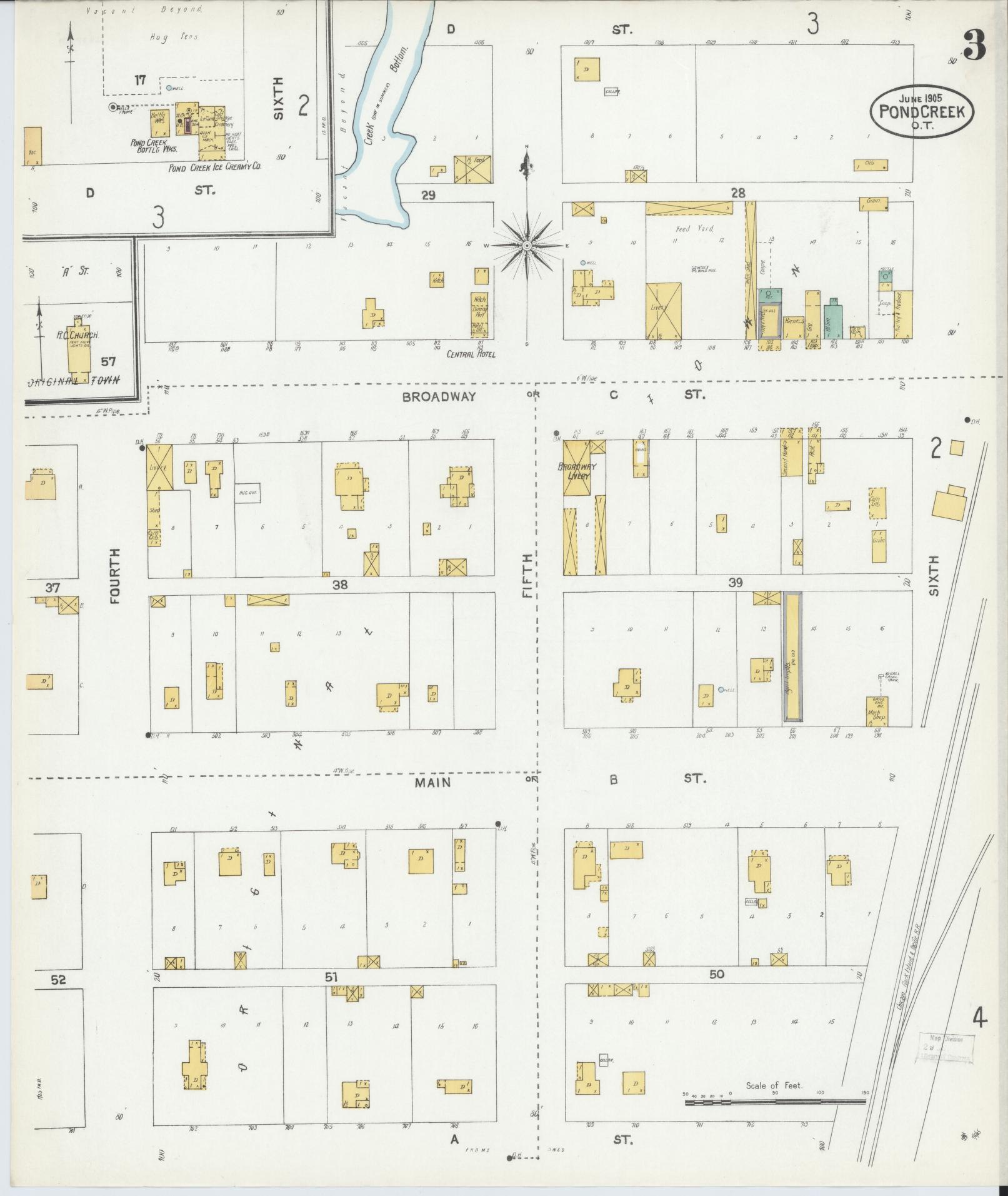 Sanborn Fire Insurance Map from Pond Creek, Grant County, Oklahoma (1905), Sheet #0003 - Complete Map Set gallery image, historic Sanborn map, vintage wall art, Oklahoma Oklahoma
