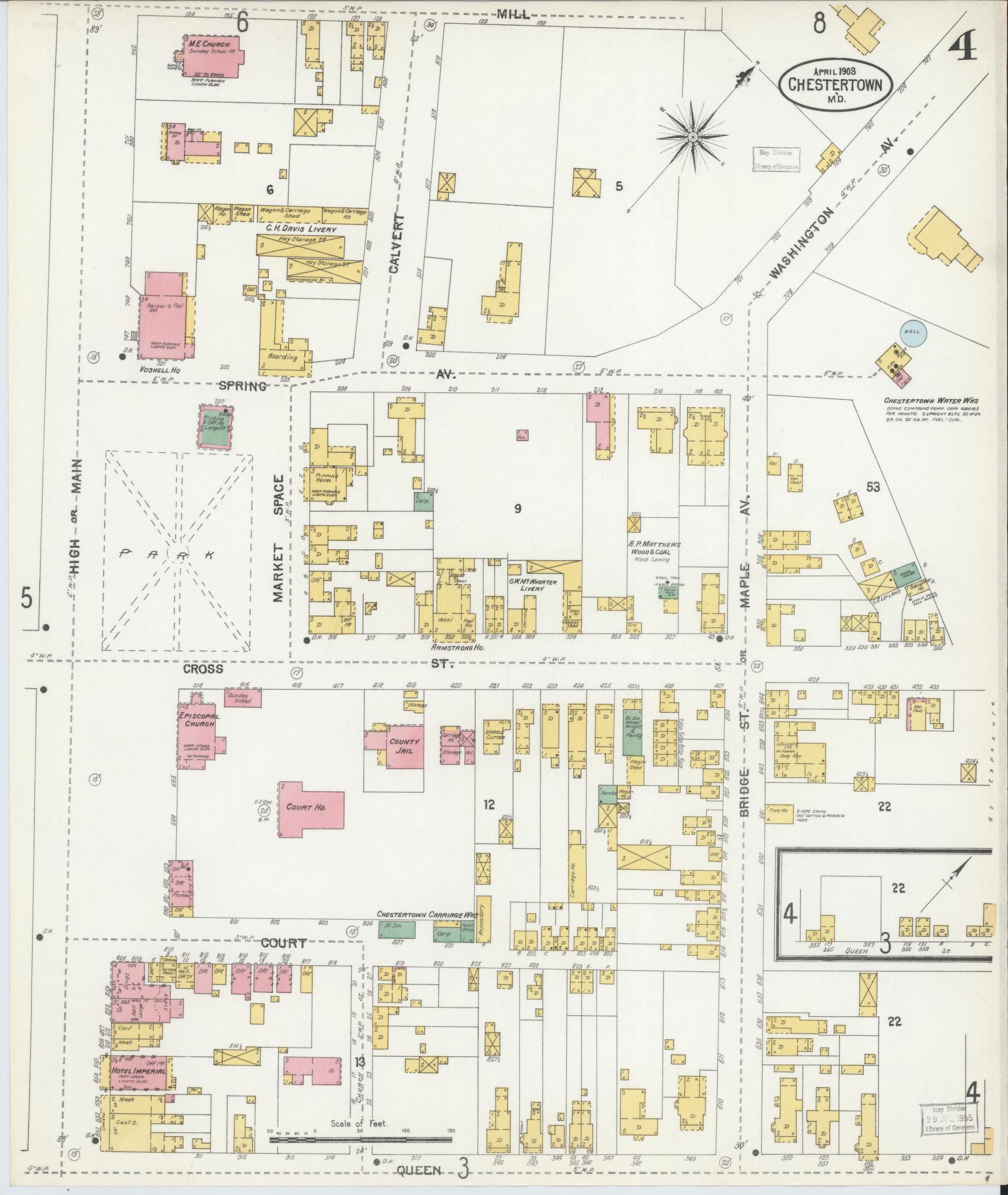 Sanborn Fire Insurance Map from Chestertown, Kent County, Maryland (1903), Sheet #0004 - Historic Sanborn Fire Insurance Map Print, vintage old map wall art, antique decor, genealogy gift, Maryland Maryland map