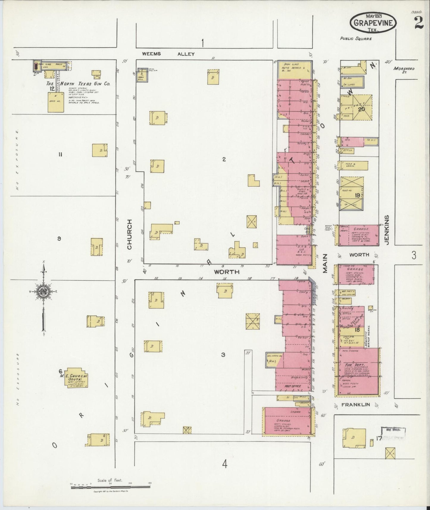 Sanborn Fire Insurance Map from Grapevine, Tarrant County, Texas (1921), Sheet #0002 - Complete Map Set gallery image, historic Sanborn map, vintage wall art, Texas Texas