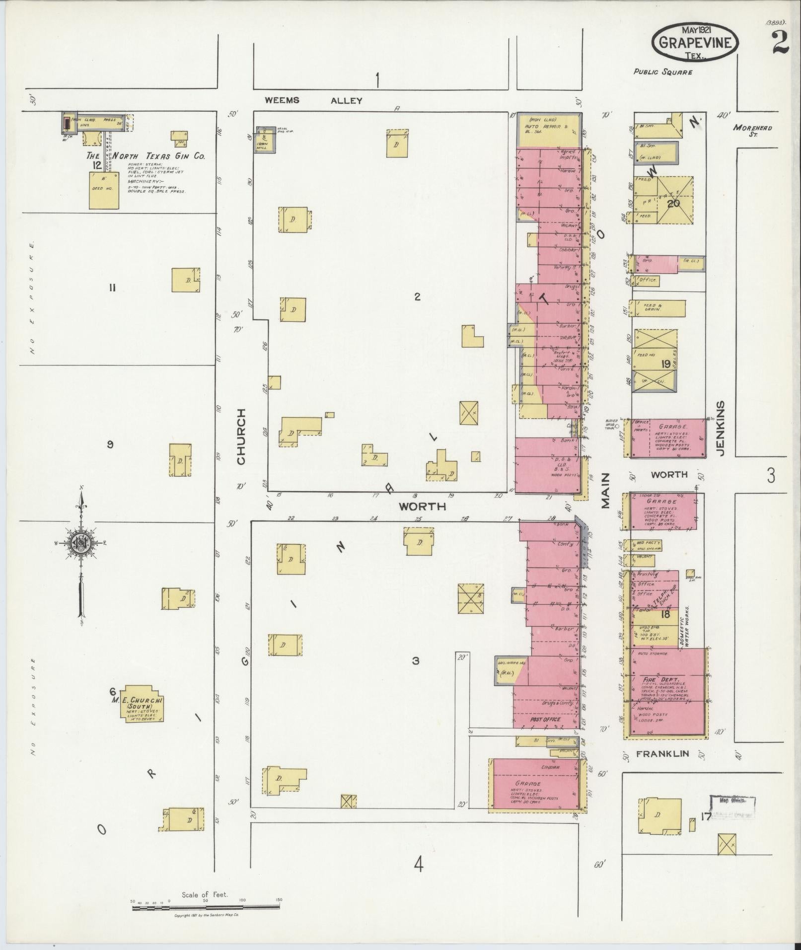 Sanborn Fire Insurance Map from Grapevine, Tarrant County, Texas (1921), Sheet #0002 - Complete Map Set gallery image, historic Sanborn map, vintage wall art, Texas Texas
