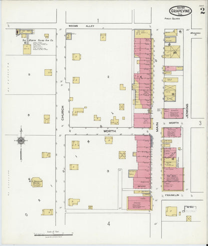 Sanborn Fire Insurance Map from Grapevine, Tarrant County, Texas (1921), Sheet #0002 - Complete Map Set gallery image, historic Sanborn map, vintage wall art, Texas Texas