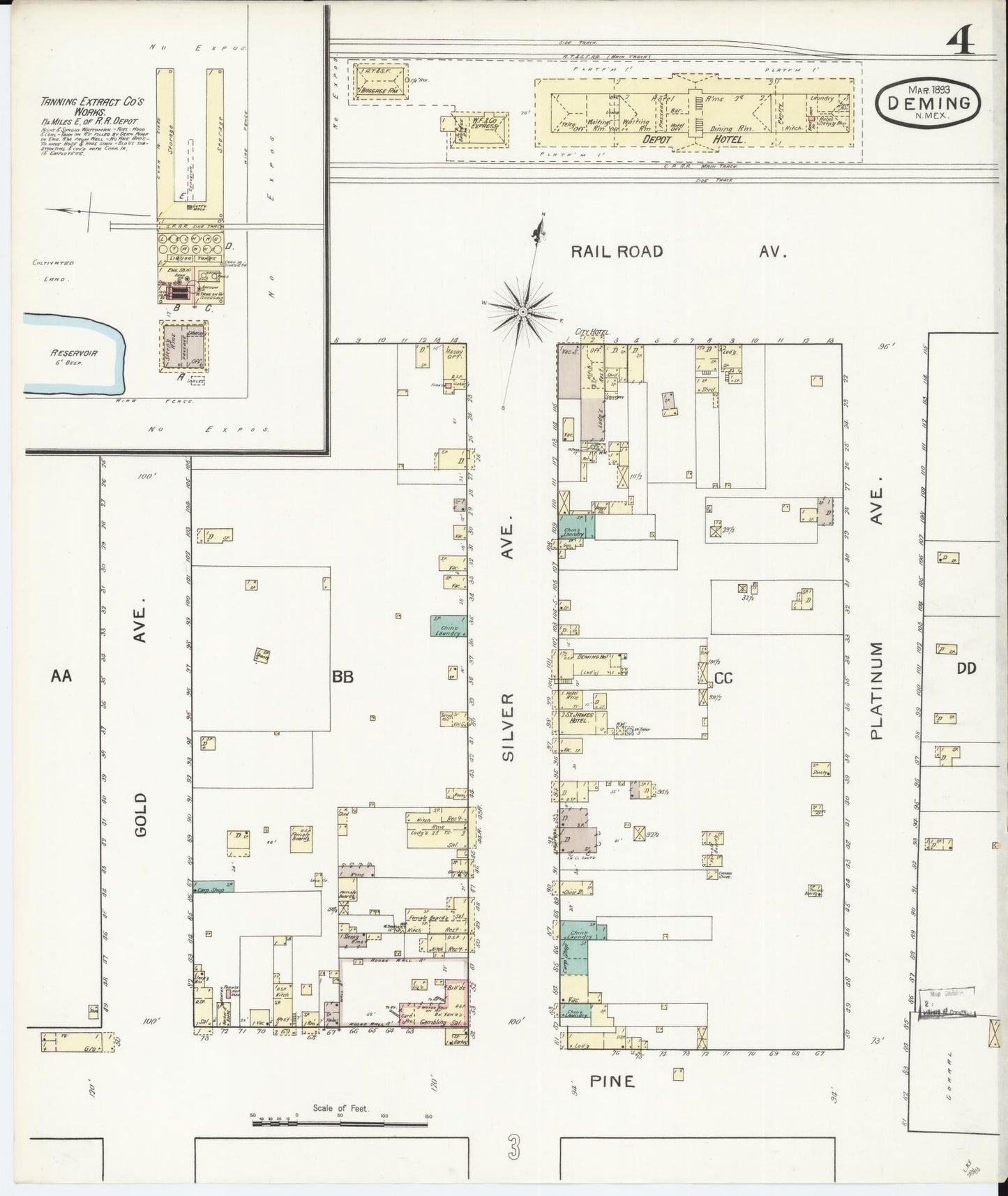Sanborn Fire Insurance Map from Deming, Luna County, New Mexico (1893), Sheet #0004 - Historic Sanborn Fire Insurance Map Print, vintage old map wall art, antique decor, genealogy gift, New Mexico New Mexico map