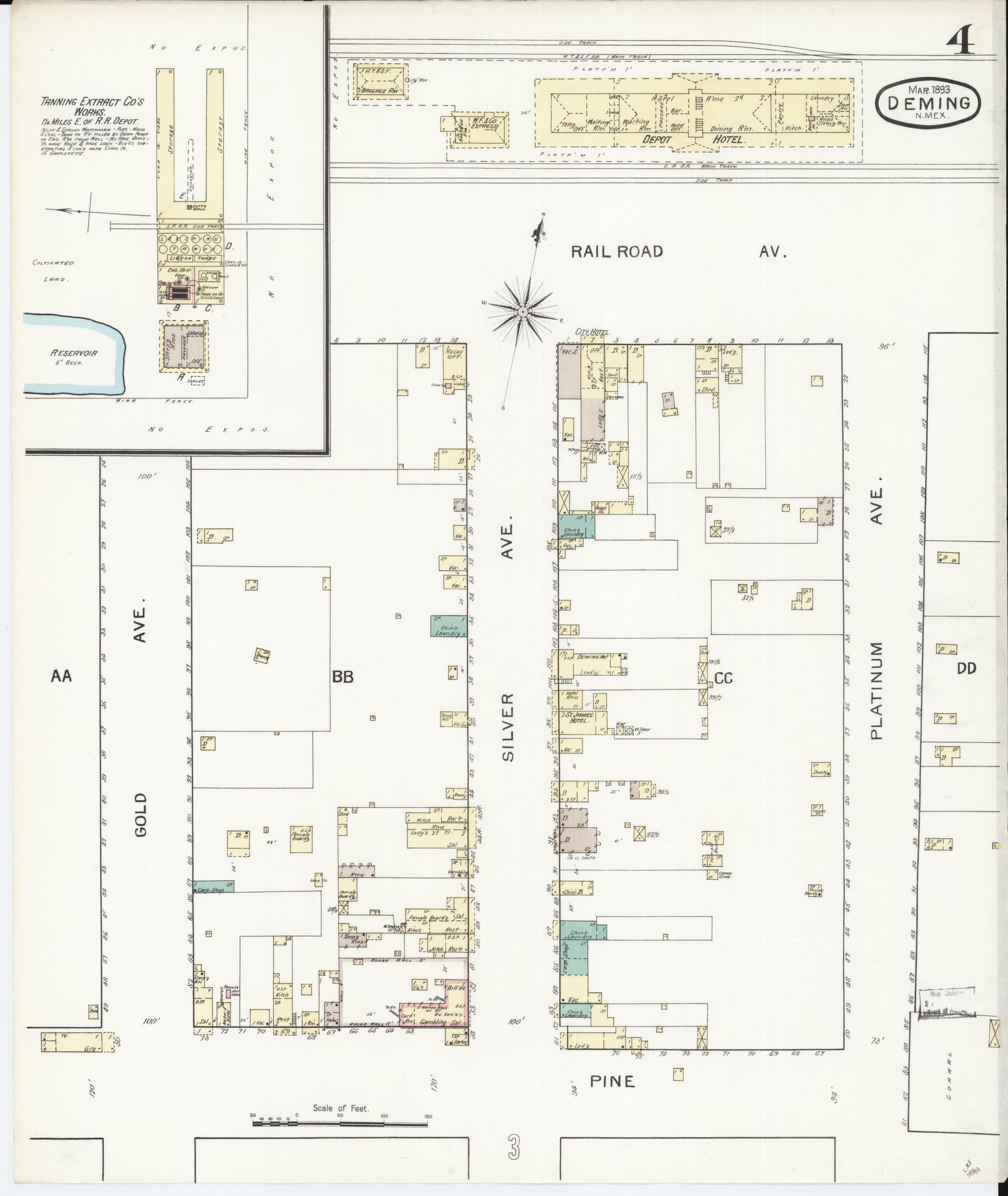 Sanborn Fire Insurance Map from Deming, Luna County, New Mexico (1893), Sheet #0004 - Historic Sanborn Fire Insurance Map Print, vintage old map wall art, antique decor, genealogy gift, New Mexico New Mexico map