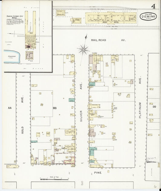 Sanborn Fire Insurance Map from Deming, Luna County, New Mexico (1893), Sheet #0004 - Historic Sanborn Fire Insurance Map Print, vintage old map wall art, antique decor, genealogy gift, New Mexico New Mexico map