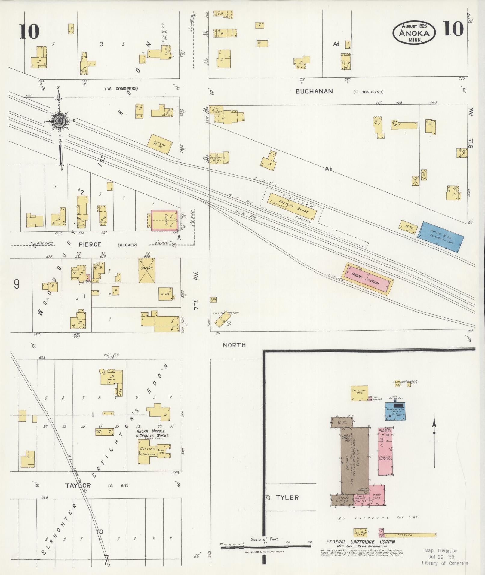 Sanborn Fire Insurance Map from Anoka, Anoka County, Minnesota (1925), Sheet #0010 - Complete Map Set gallery image, historic Sanborn map, vintage wall art, Minnesota Minnesota