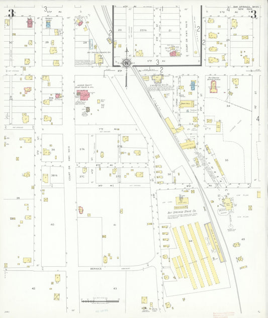 Sanborn Fire Insurance Map from Bay Springs, Jasper County, Mississippi (1943), Sheet #0003 - Historic Sanborn Fire Insurance Map Print, vintage old map wall art, antique decor, genealogy gift, Mississippi Mississippi map