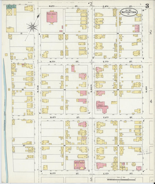 Sanborn Fire Insurance Map from Watsontown, Northumberland County, Pennsylvania (1906), Sheet #0003 - Historic Sanborn Fire Insurance Map Print, vintage old map wall art, antique decor, genealogy gift, Pennsylvania Pennsylvania map