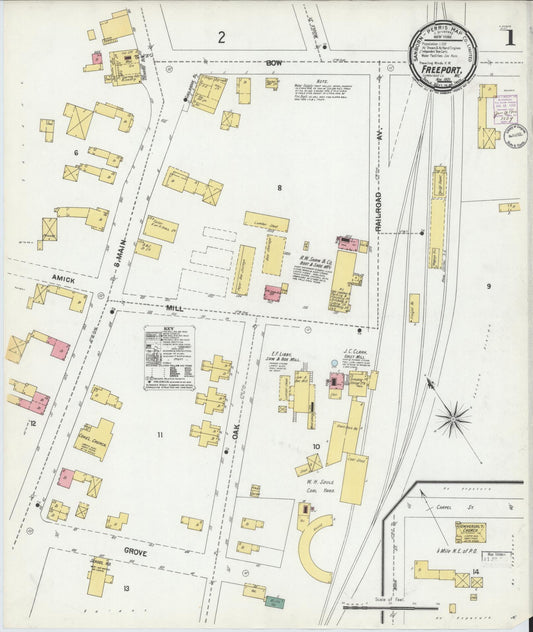 Sanborn Fire Insurance Map from Freeport, Cumberland County, Maine (1901), Sheet #0001 - Historic Sanborn Fire Insurance Map Print, vintage old map wall art, antique decor, genealogy gift, Maine Maine map